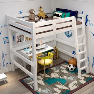 3FT Kids Loft Bed High Sleeper Single Solid Pine Wood Bed Frame Bunk Bedstead UK - Picture 1 of 14
