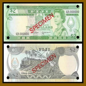Fiji 2 Dollars, 1980 P-77s2 Sig Tomkins QE II Specimen Unc - Picture 1 of 1
