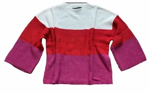 Brittany Humble Colorblock Striped Chunky Knit Boxy Sweater Pink Red Large New - Picture 1 of 5