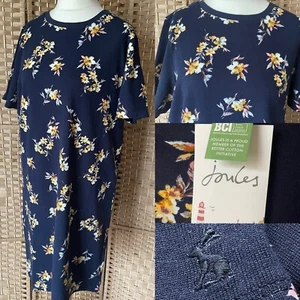 BNWT JOULES Navy Posy LIBERTY PRINT 100% Cotton Jersey SHIFT Dress UK 14 L39” - Picture 1 of 15