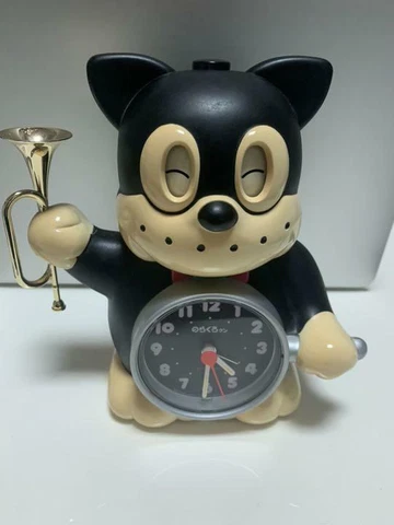 Rhythm Norakuro Alarm Clock Japanese Black Dog anime vintage Very Rare Used Cover