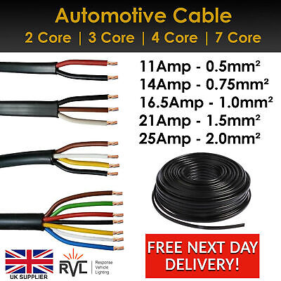 12V 24V 2/3/4/7 Core Automotive Cable Marine Round Wire Thinwall DC Twin Wiring • 13.50£
