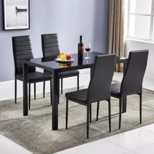 Set of 4 PU Leather Dining Chairs Modern High Back Upholstered Chair Dining Room - Picture 1 of 9