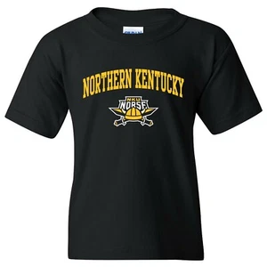 Northern Kentucky Norse Arch Logo Licensed Unisex Youth T-Shirt - Black - Picture 1 of 7
