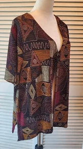 Megan Lee VTG Womens Size 18W Cardigan Geometric Design Shimmers Metallic Accent - Picture 1 of 8