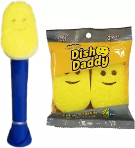 Scrub Daddy Dish Wand Built-in Scrubbing Head + 2 Pack Refill Heads - Picture 1 of 3