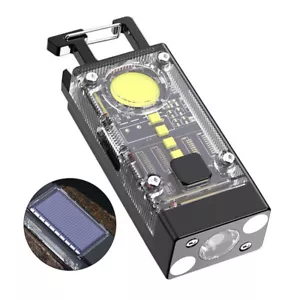 Solar Mini LED Flashlight COB Work Lamp Torch USB Rechargeable Keychain Light - Picture 1 of 19