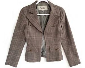 Vintage Sportsgirl Brown Plaid Lined Open Collared Blazer | Size 8 | Excellent - Picture 1 of 4