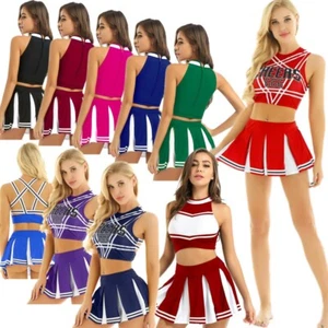 US 2Pcs Women Schoolgirls Charming Cheerleading Cosplay Costume Set Fancy Dress - Picture 1 of 100
