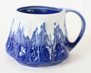 Mino Ware Japanese Pottery Mug Cup Snowy Mt.Fuji Blue 10oz with Cherry Blossom - Picture 1 of 8