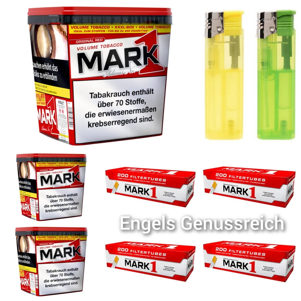 3 x Mark 1 Volumen Tabak Rot á 400g +  4 x Mark 1 Hülsen Rot á 200 Stück - Bild 1 von 1