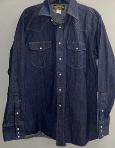 Vintage B B Brand Western Denim Dark Wash Shirt Pearl Snap 17 Reg L  BB Mens USA - Imagen 1 de 5