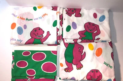 VTG 1992 Lot Barney 💜 Window Curtain Drape Set Pillow Case Lyons Group Bibb Co - Image 1 of 4