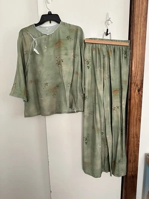 Retro Dama Étnico Prendas para el torso Pantalones Conjunto Floral Blusa Camisas Lino Chino Mezclado Nuevo Foto 1 de 4