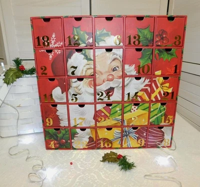 Farmhouse Rachel Ashwell Vintage Jolly Santa Christmas Advent Calendar Drawers - Image 1 of 4