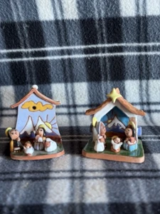 Vintage bolivianische Terrakotta Keramik Mini Weihnachtskrippe x 2. Signiert - Bild 1 von 19