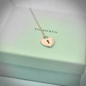 Tiffany & Co. Silber Schlüsselloch Vorhängeschloss Schloss Herz Anhänger Charm Halskette Größe 20" - Bild 1 von 10