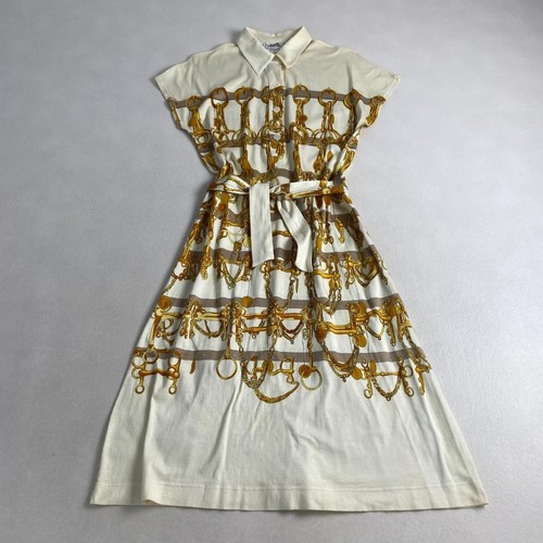 w3209 Abito Hermès manica francese con cintura fantasia Made in Italy cotone