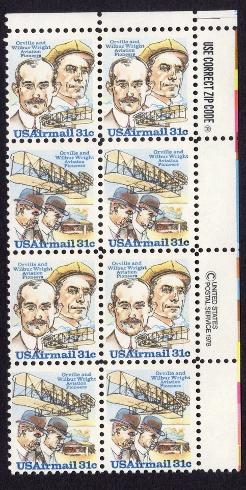 Scott #c92a (c91) Wright Brothers AirMail Zip Block of 8 Stamps - MNH - Image 1 of 1