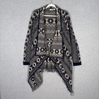 Cárdigan Suéter Cato Azteca Flecos Grande Bronceado Cortina Envoltura Suroeste Cómodo Acogedor Foto 1 de 4