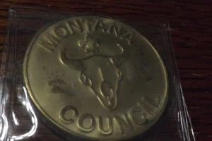 BOY SCOUT MEDALLION TOKEN COIN MONTANA COUNCIL GOLD WEST COUNTRY MOOSE - Picture 1 of 2