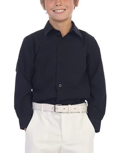 Boy's Classic Fit Long Sleeve Black Button Down Toddler Kids Dress Shirt 20 - Picture 1 of 3