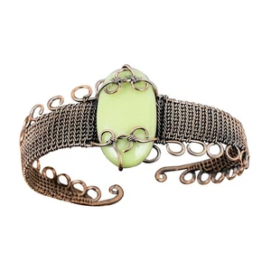 Daughters Day Deal Copper Oval Natural Serpentine Handcrafted Twisted Boho Cuff - Picture 1 of 7