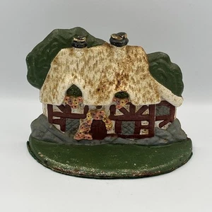 Vintage Cast Iron Doorstop English Cottage Thatched Roof 7.5” X 5.5” - Picture 1 of 5
