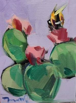 JOSE TRUJILLO Oil Painting IMPRESSIONISM Collectible ORIGINAL Cactus Floral Bee - Image 1 of 4