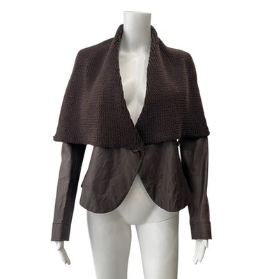 Illia Brown Leather Knit Wool Collared Jacket size 4 - Image 1 of 4