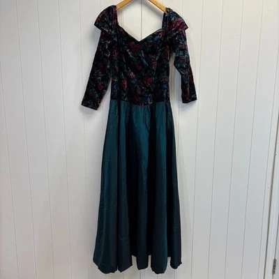 复古 Bridal Originals 女式 Whimsigoth 天鹅绒塔夫绸晚礼服 10 码 — 第 1/4 张图片