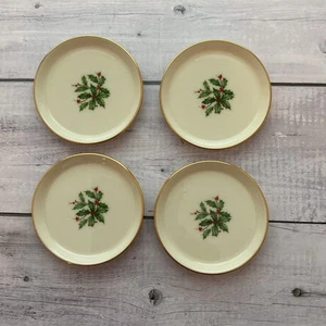 Lenox Holiday Dimension Coaster Set Of 4 Christmas Holly Berry Porcelain USA - Picture 1 of 12