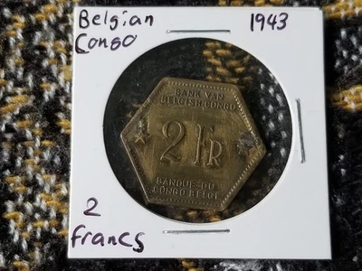 Belgian Congo 2 Francs 1943 Hexagon Shaped Circulated - Image 1 of 2