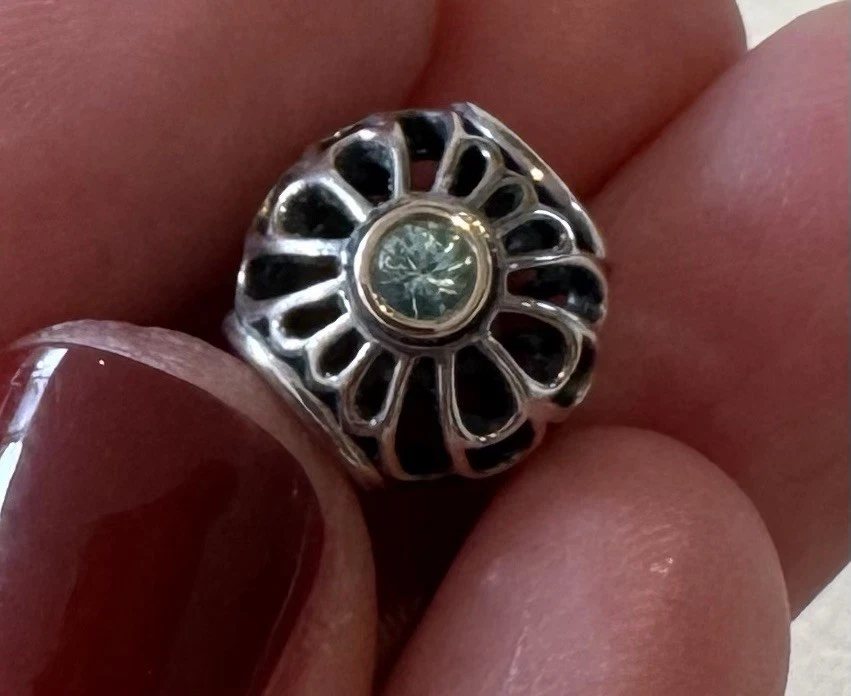 Pandora Charm Anhänger 925 Silber mit türkis-blauen Stein in goldenen Ring - Bild 1 von 4