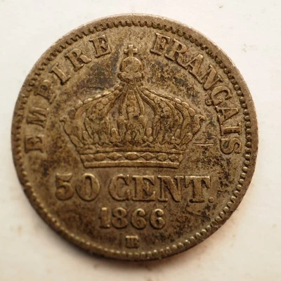 50 centavos de plata BB FRANCIA 1866 *BONITO * ¡ENVÍO GRATUITO! M7900 Foto 1 de 2