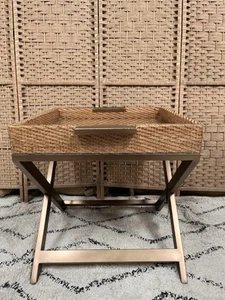 OKA Sovannah Rattan Glass & Stainless Steel, Side Table, Sand - Picture 1 of 15
