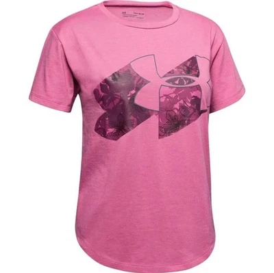 Under Armour Girls Size Youth Medium UA Big LOGO flowers Top Pink - Image 1 of 4