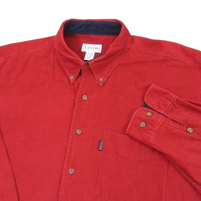 Camisa vintage Izod para hombre de pana con botones XL roja manga larga puño abatible Foto 1 de 4