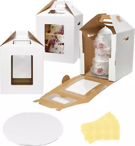3 Pack Tall Cake Boxes 14X14X16" with Board Large Disposable Layer Baking Bakery - Picture 1 of 1