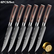6Pcs Steak Knife Set Damascus Pattern Stainless Steel Cleaver Kitchen Chef Knife