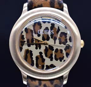 Vtg GUESS LEOPARD CHEETAH Print Watch Women 1992 Gold Tone Leather NEW BATTERY - Picture 1 of 9