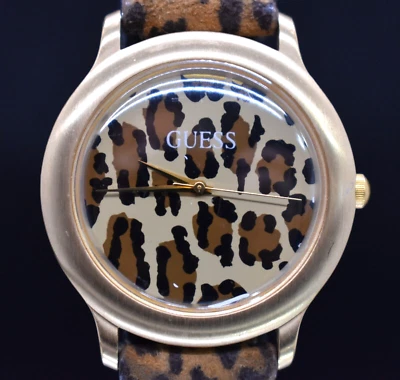 Vtg GUESS LEOPARD CHEETAH Print Watch Women 1992 Gold Tone Leather NEW BATTERY - Image 1 of 4
