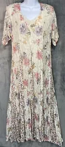 Vintage Nostalgia Women's Pink Floral Lace Cream Midi Semi Floral New Year Dress - Picture 1 of 9