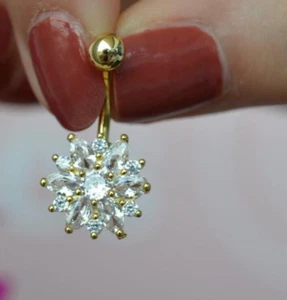 2Ct Round Cut Lab-Created Diamond Navel Belly Button Ring 14K Yellow Gold Plated - Picture 1 of 9