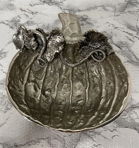 Mudpie Pewter Pumpkin Dish, Serve Nut~Dried Fruit~Candy Snack, Made in India - Picture 1 of 7