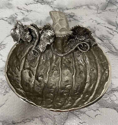 Mudpie Pewter Pumpkin Dish, Serve Nut~Dried Fruit~Candy Snack, Made in India - Image 1 of 4