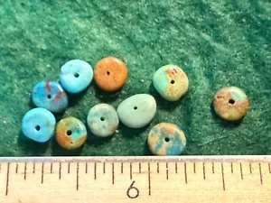 (10) Original Navajo Indian Turquoise Trade Beads Discs Fur Trade 1800s - Picture 1 of 6