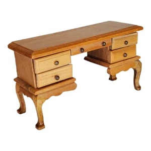 Mesa de escritorio rubia de madera - miniatura para casa de muñecas - 5 cajones (4 abiertos) - 1:12 - Imagen 1 de 12