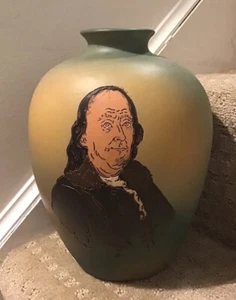 Weller Keramik Dickens Ware Antik Benjamin Franklin Topf Vintage Gesicht Krug - Bild 1 von 5