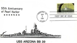 Cubierta postal: USS Arizona, 50 aniversario de Pearl Harbor, Destructor Reuben James - Imagen 1 de 2